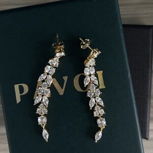 Gold Crystal Linear Drop Earrings in Clear